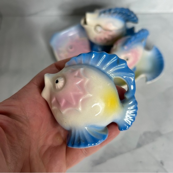 Vintage Kitsch Porcelain Fish Cruet Set 1950s 1960s - 5 Piece Set Tray Japan - Picture 11 of 14